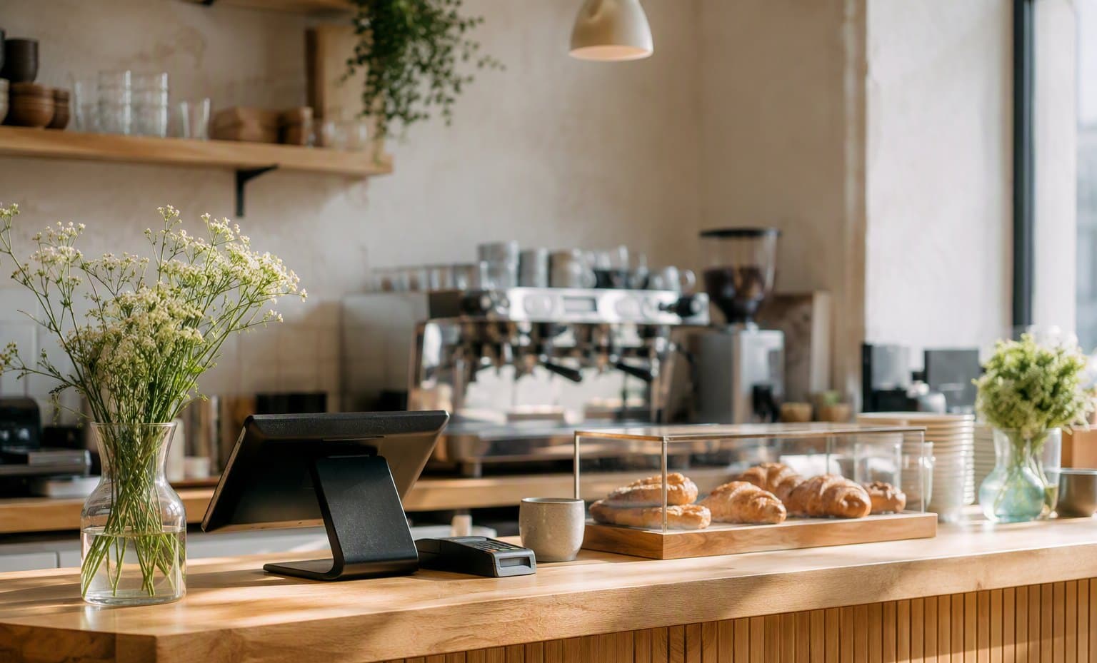 Inside a café with tables and a service counter, the kind of business Tappivo serves